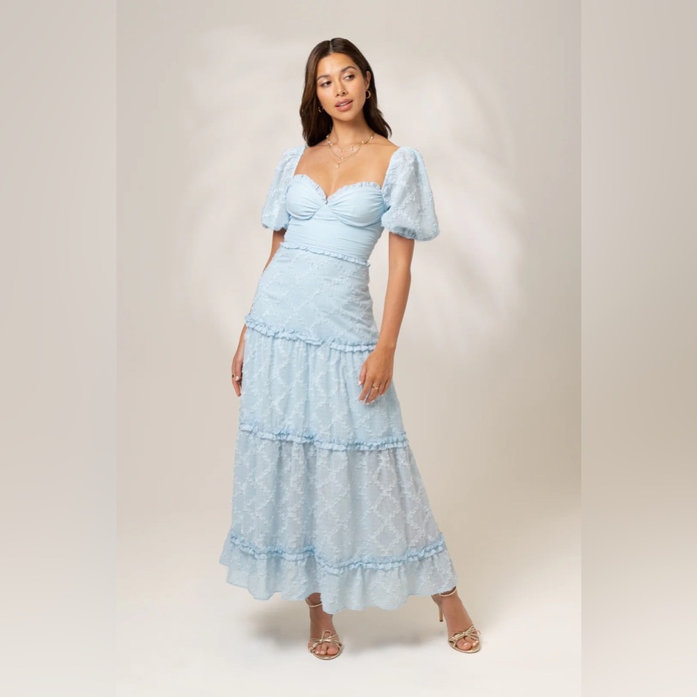 Elegant Light Blue Puff Sleeve Dress